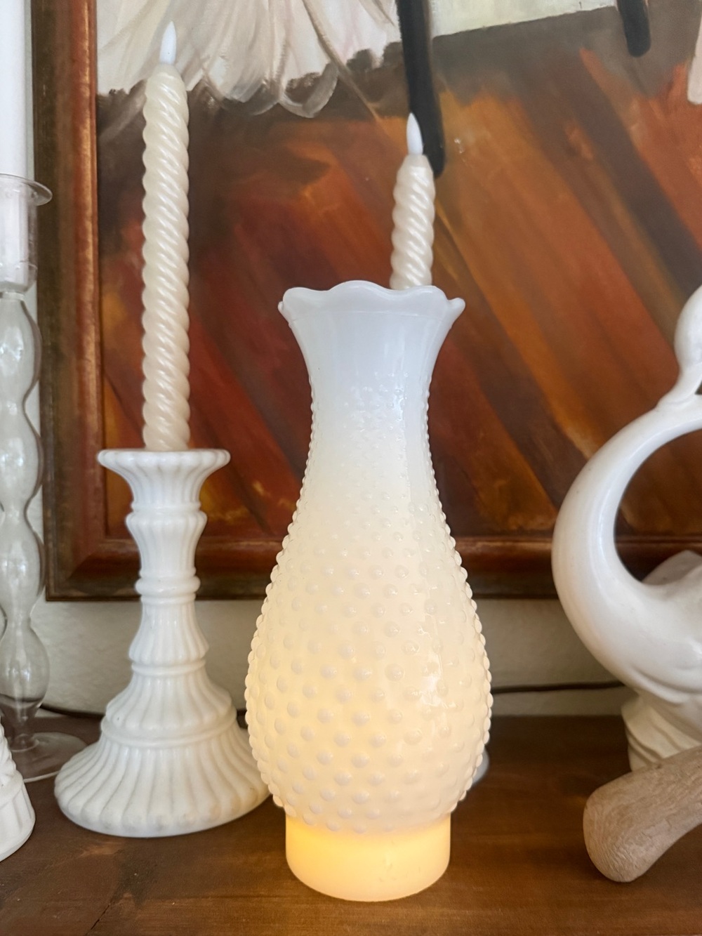 Vintage rare White Hobnail Milk Glass Hurricane lamp shade lampshade